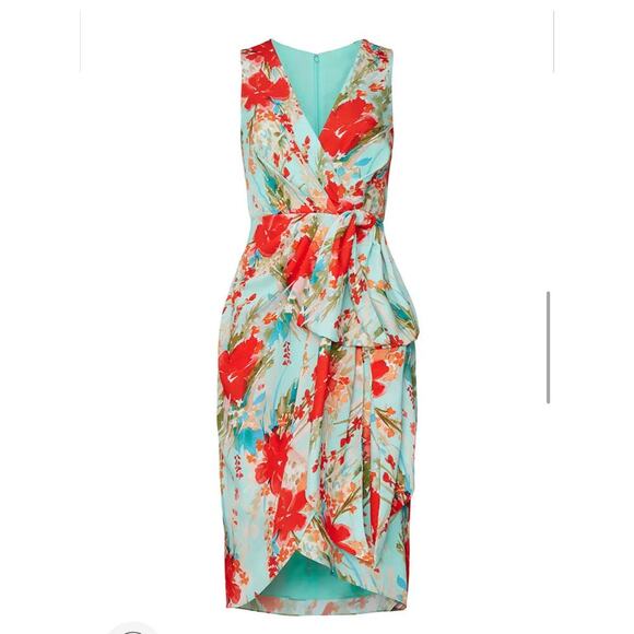 Badgley Mischka Red and Blue Floral Midi Dress - Picture 3 of 8